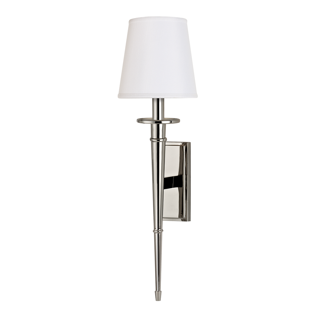 Stanford Wall Sconce Rounded Base White Shade 6" - Polished Nickel