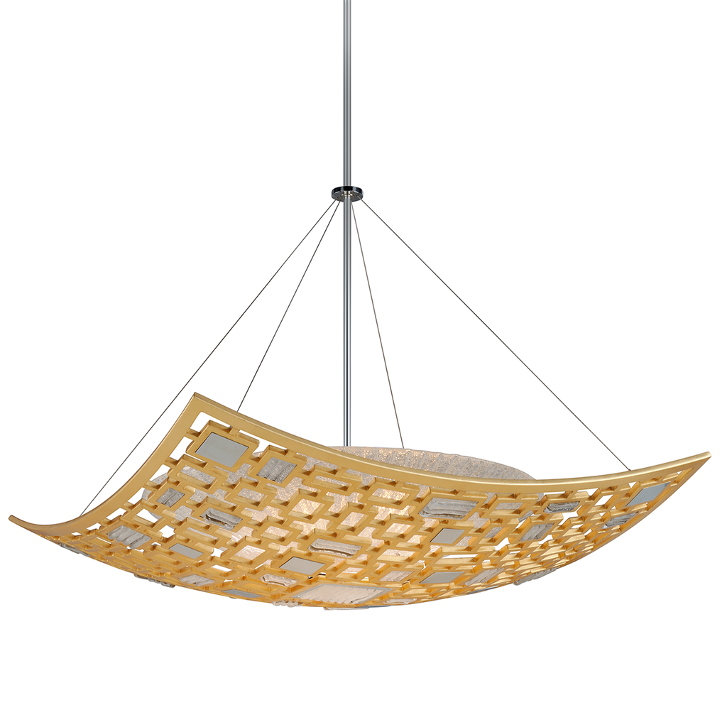 Motif Pendant 35" - Gold Leaf W Polished Stainless