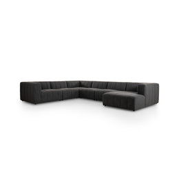 Langham Channeled 6-Piece Sectional W/ RAF Chaise - Saxon Charcoal