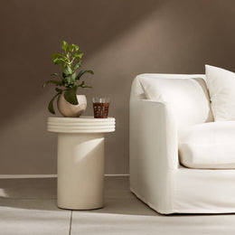 Grecia Outdoor End Table - White Concrete