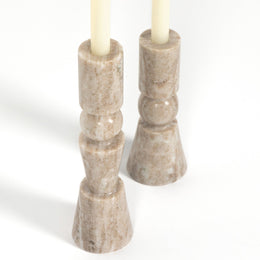 Rosette Taper Candlesticks - Creamy Taupe Marble Solid