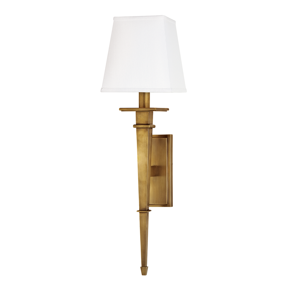 Stanford Wall Sconce White Shade 6" - Aged Brass