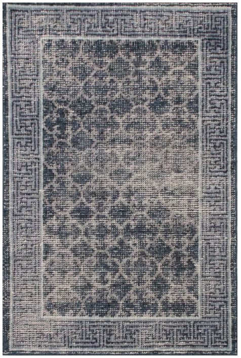 Rug & Kilim's Distressed Gift Sized Rug - Blue Khotan Style Geometric Design