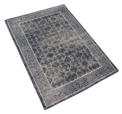 Rug & Kilim's Distressed Gift Sized Rug - Blue Khotan Style Geometric Design