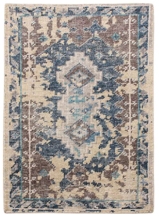 Rug & Kilim's Distressed Gift Sized Rug - Blue Transitional Geometric Design