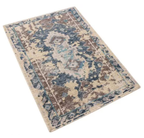 Rug & Kilim's Distressed Gift Sized Rug - Blue Transitional Geometric Design