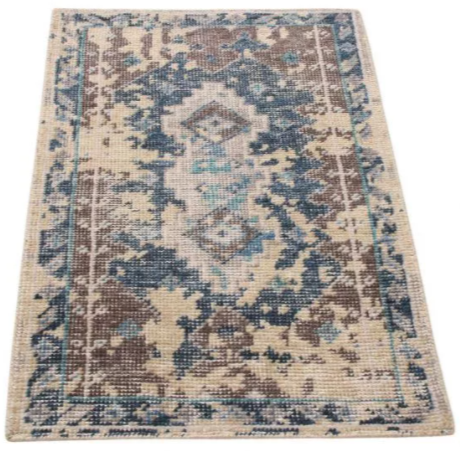 Rug & Kilim's Distressed Gift Sized Rug - Blue Transitional Geometric Design