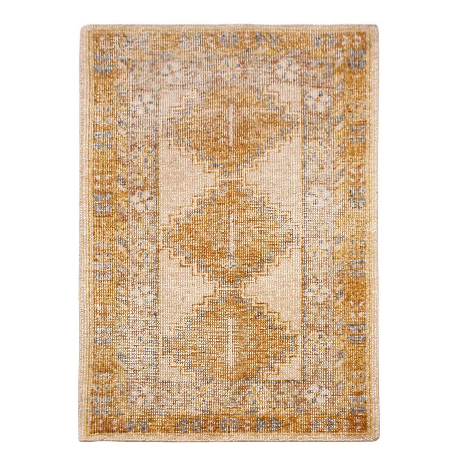 Distressed Gift Sized Rug - Gold And Beige-Brown Geometric Design - 23152