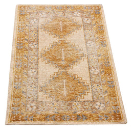 Distressed Gift Sized Rug - Gold And Beige-Brown Geometric Design - 23152