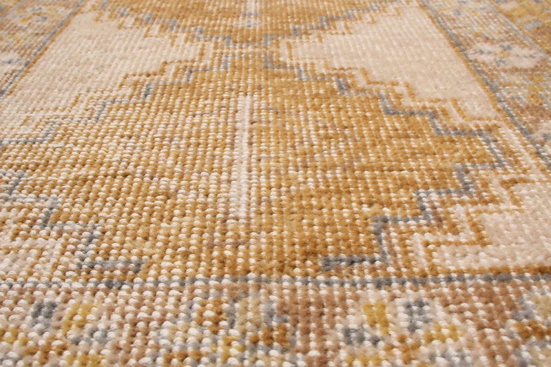 Distressed Gift Sized Rug - Gold And Beige-Brown Geometric Design - 23152