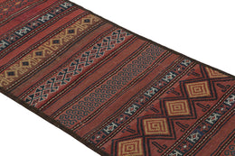 Vintage Kilim Runner Rug In Brick Red With Geometric Patterns