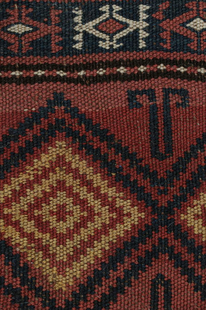 Vintage Kilim Runner Rug In Brick Red With Geometric Patterns