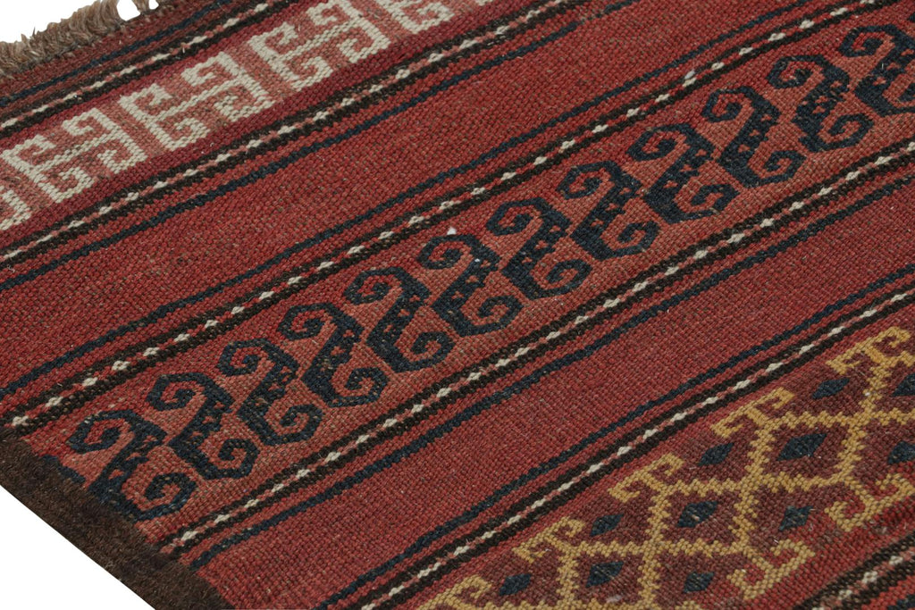 Vintage Kilim Runner Rug In Brick Red With Geometric Patterns