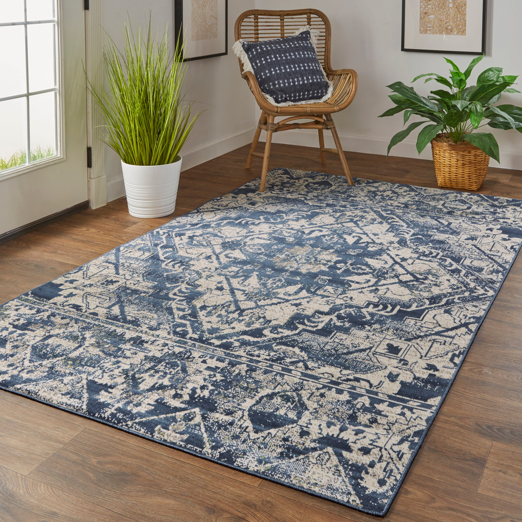 Foster Transitional Oriental Blue Ivory Area Rug (5' x 8')