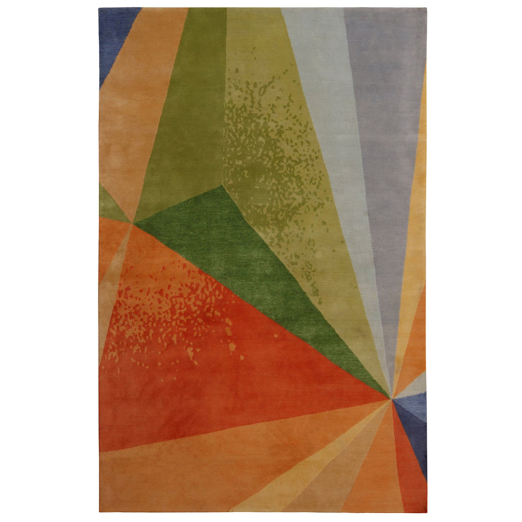 Mid Century Modern Style Geometric Multicolor Wool And Silk Custom Rug - 23200