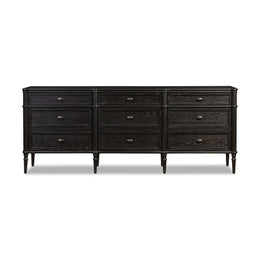 Toulouse 9 Drawer Dresser, Distressed Black Oak