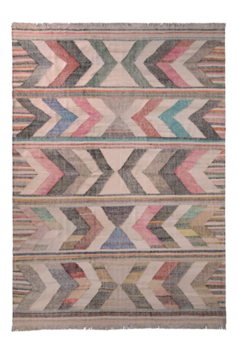 Contemporary Kilim Wool Beige Pink Chevron Arrow Pattern