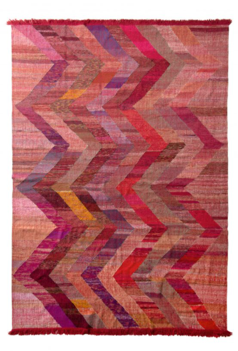 Modern Kilim Red Pink Chevron Pattern Flat Weave By Rug & Kilim