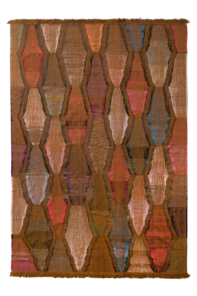 Modern Lozenge Pattern Kilim Geometric Brown Flat Weave - 23551