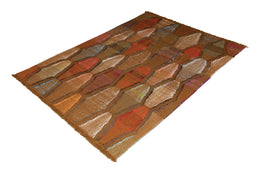 Modern Lozenge Pattern Kilim Geometric Brown Flat Weave - 23551