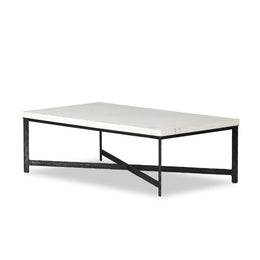 Hammered Iron Coffee Table - White Marble by Four Hands