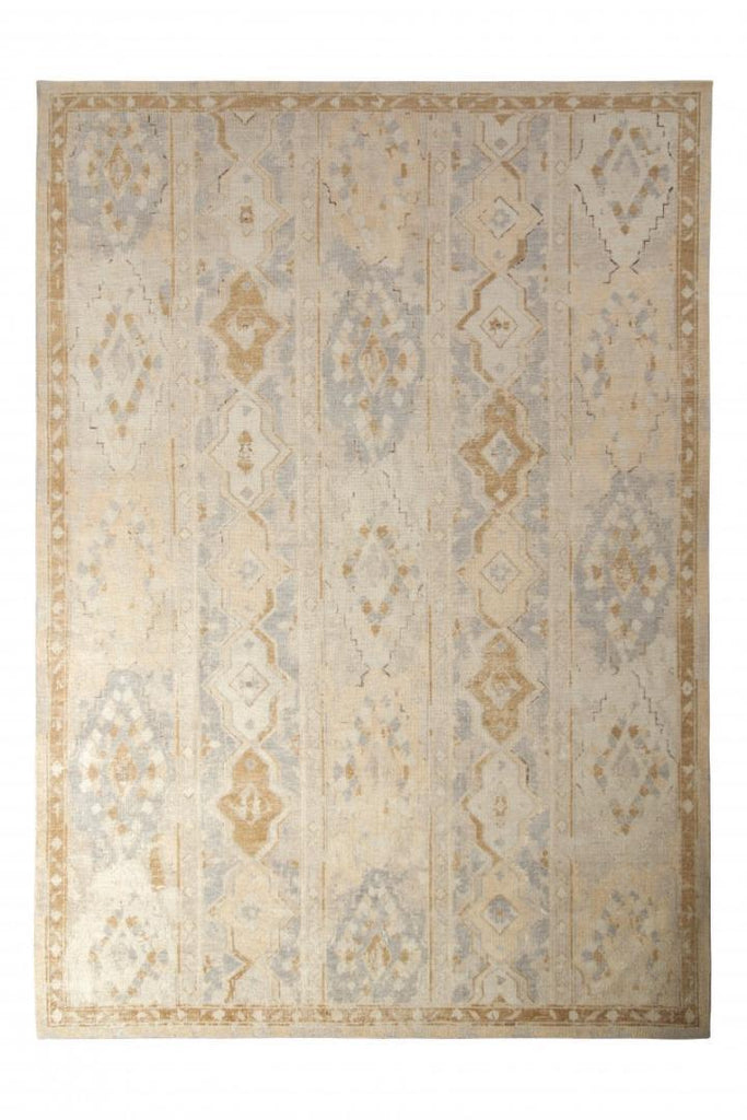 Rug & Kilim's Distressed Style Rug In Beige-Brown And Blue Geometric Pattern