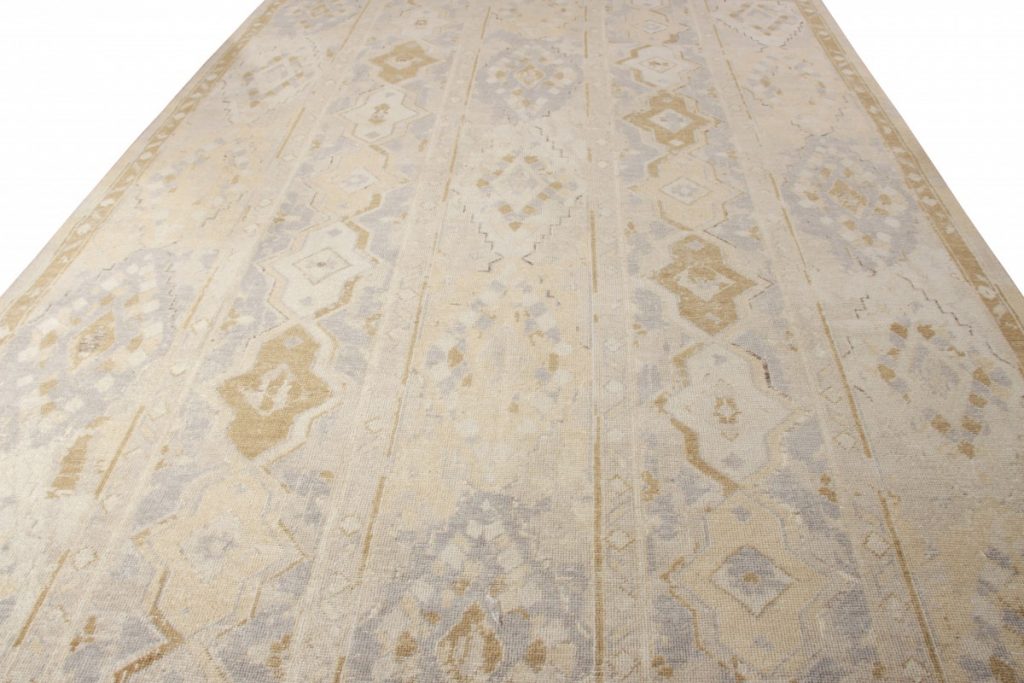 Rug & Kilim's Distressed Style Rug In Beige-Brown And Blue Geometric Pattern