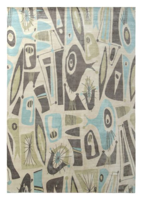 Mid-Century Modern Style Rug In Beige Green And Blue By Rug & Kilim