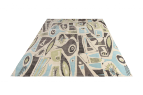 Mid-Century Modern Style Rug In Beige Green And Blue By Rug & Kilim