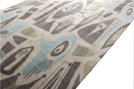 Mid-Century Modern Style Rug In Beige Green And Blue By Rug & Kilim