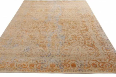Rug & Kilim's Transitional Style Rug In Beige And Gold High-Low Floral Pattern 2