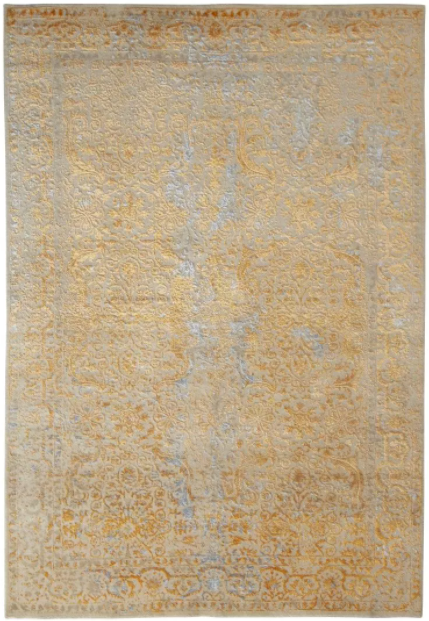 Rug & Kilim's Transitional Style Rug In Beige And Gold High-Low Floral Pattern