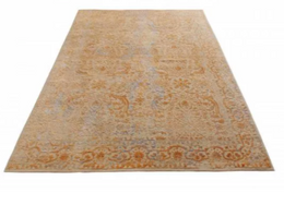 Rug & Kilim's Transitional Style Rug In Beige And Gold High-Low Floral Pattern