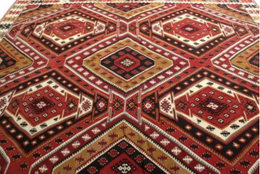 Handwoven Vintage Mid-Century Kilim Rug In Red Geometric All Over Pattern