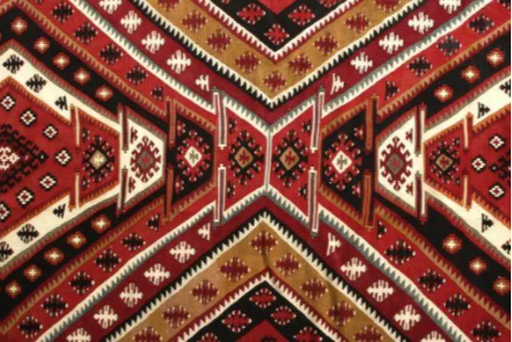 Handwoven Vintage Mid-Century Kilim Rug In Red Geometric All Over Pattern