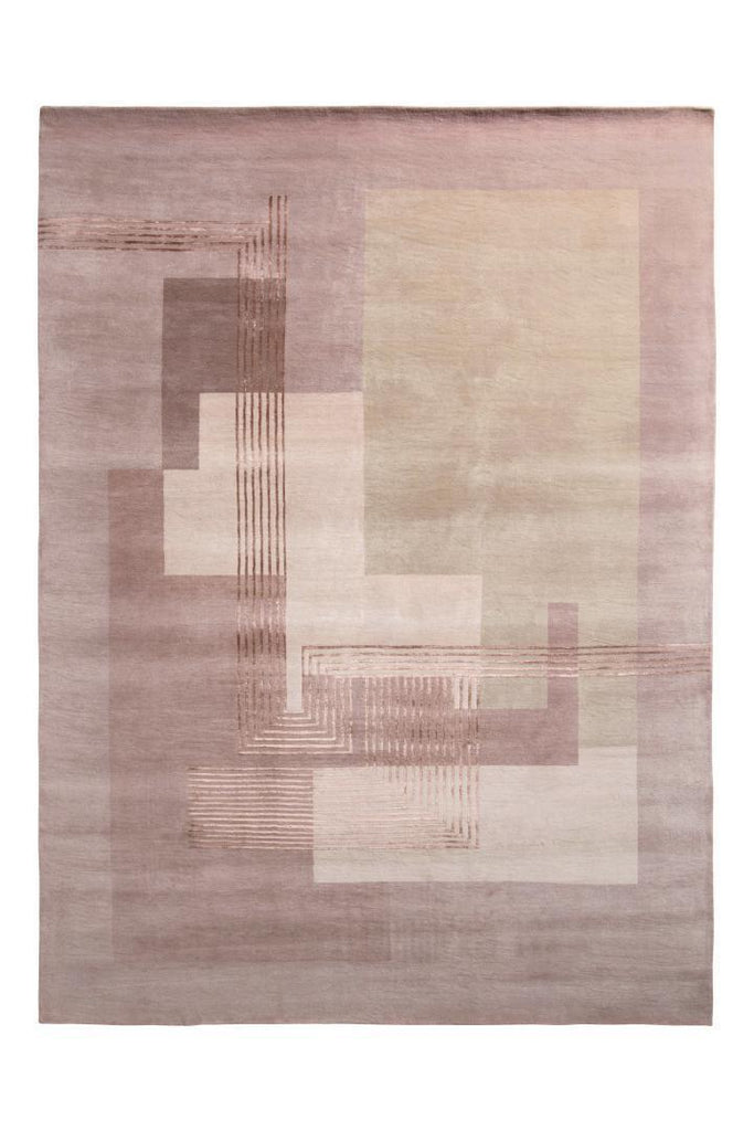French Art Deco Rug in Pink with Geometric Patterns