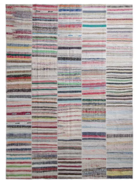 Modern Patchwork Kilim Rug In Gray Multicolor Stripe Pattern By Rug & Kilim