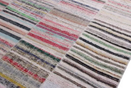 Modern Patchwork Kilim Rug In Gray Multicolor Stripe Pattern By Rug & Kilim