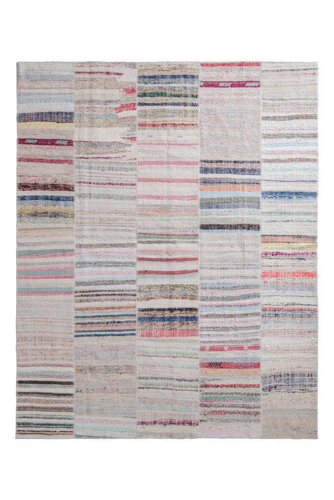 Modern Patchwork Kilim Rug In Gray Multicolor Stripe Pattern - 23662