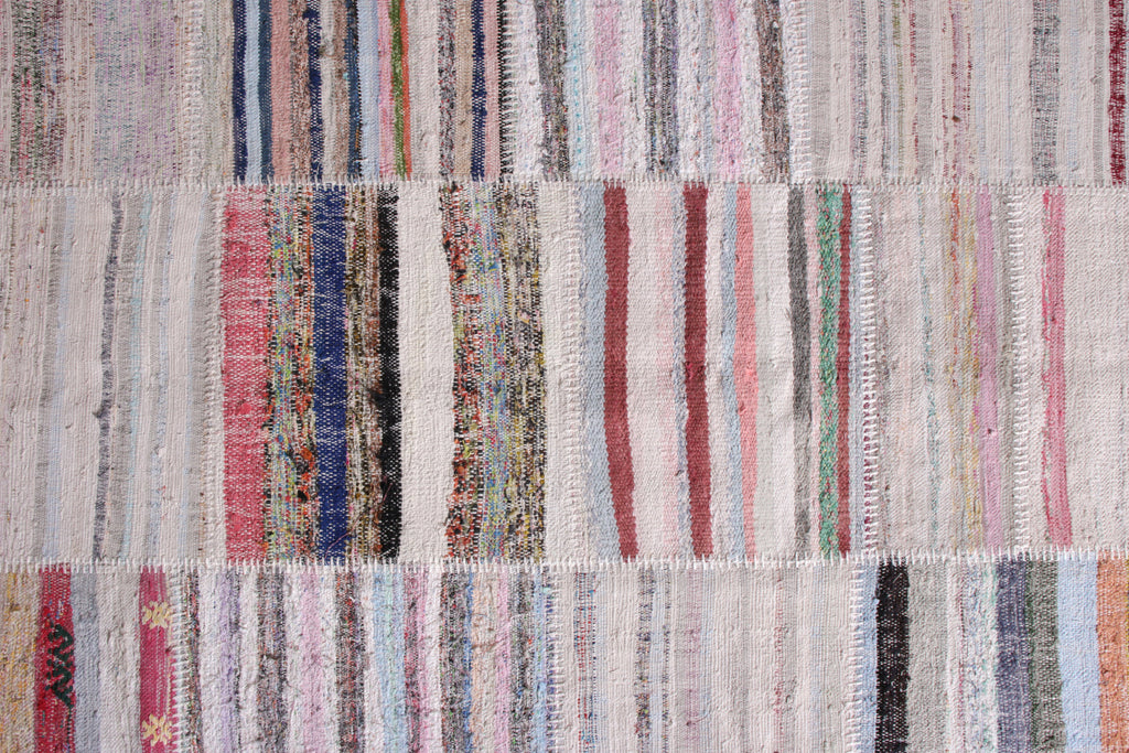 Modern Patchwork Kilim Rug In Gray Multicolor Stripe Pattern - 23662