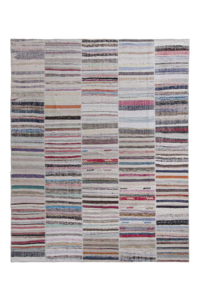 Modern Patchwork Kilim Rug In Gray Multicolor Stripe Pattern - 23667