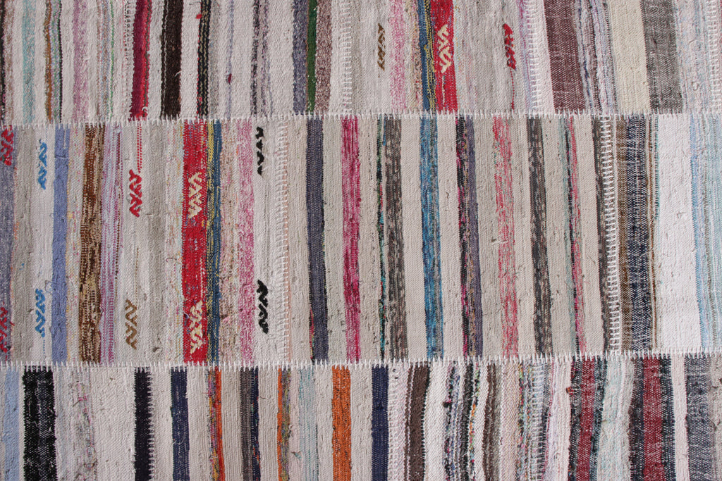 Modern Patchwork Kilim Rug In Gray Multicolor Stripe Pattern - 23667