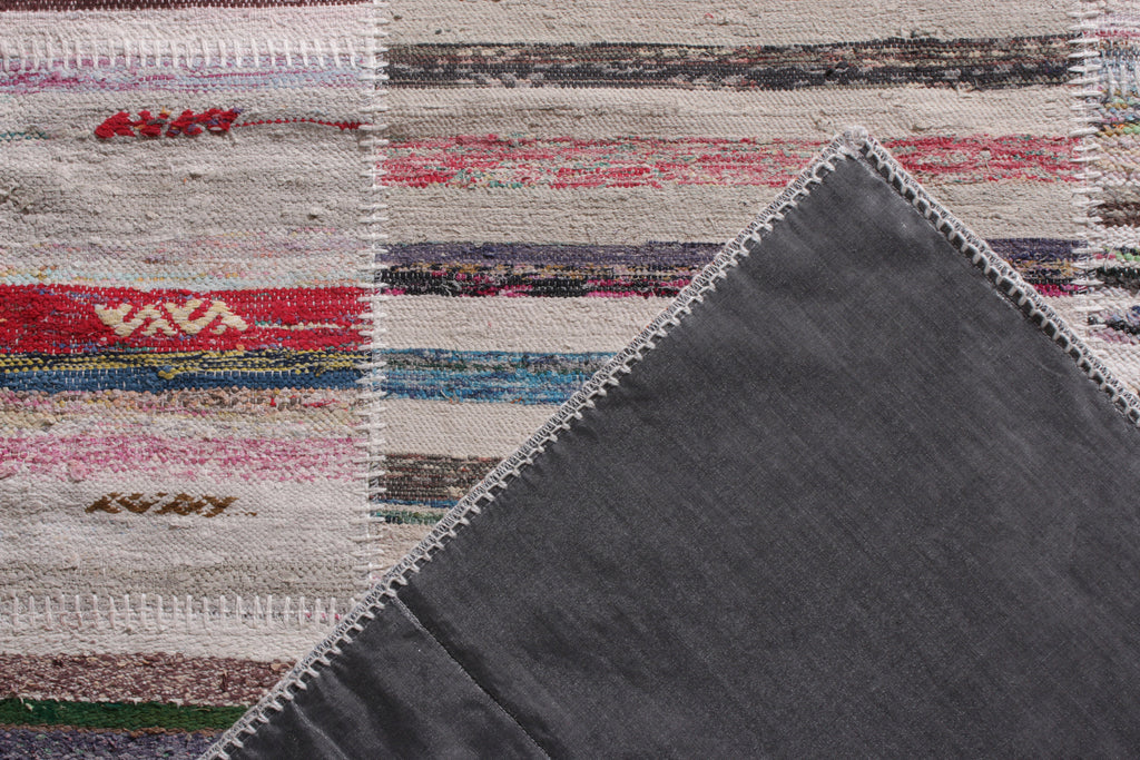 Modern Patchwork Kilim Rug In Gray Multicolor Stripe Pattern - 23667