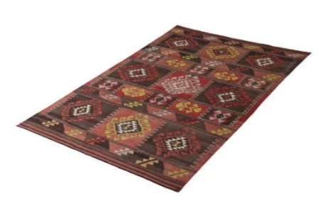 Mid-Century Vintage Kilim Rug In Red Brown Geometric Tribal All Over Pattern