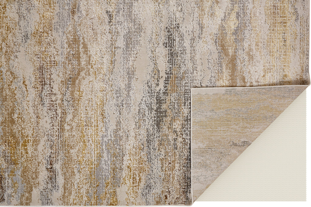 Aura Modern Abstract Gold Gray Ivory Area Rug (5' x 8')