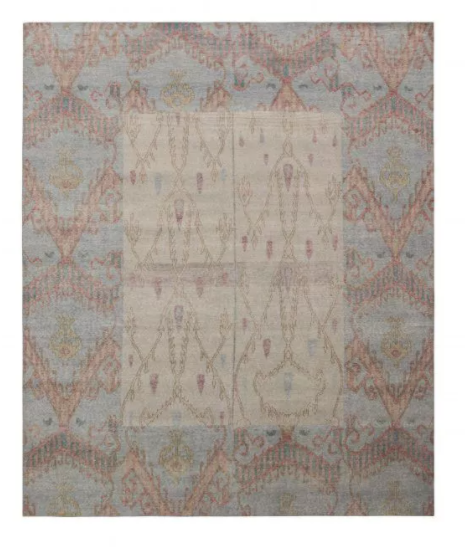 Rug & Kilim's Ikats Style Distressed Rug In Beige And Blue Geometric Pattern