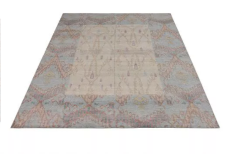 Rug & Kilim's Ikats Style Distressed Rug In Beige And Blue Geometric Pattern