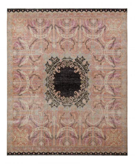 Rug & Kilim's Persian Style Distressed Rug In Pink With Black Medallion Pattern