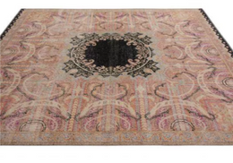 Rug & Kilim's Persian Style Distressed Rug In Pink With Black Medallion Pattern