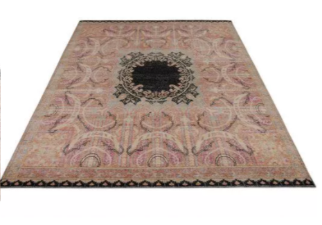 Rug & Kilim's Persian Style Distressed Rug In Pink With Black Medallion Pattern